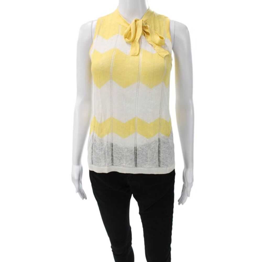 Penny Black Women Yellow Linen Sleeveless High Neck Geometric Tank Size S
